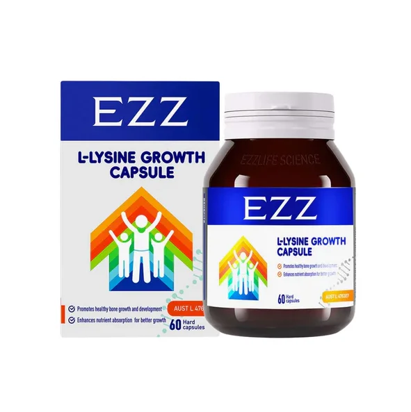 EZZ L-Lysine Growth Capsule EZZ儿童青少年赖氨酸成长胶囊【第三代】 60粒【保质期2029/01】